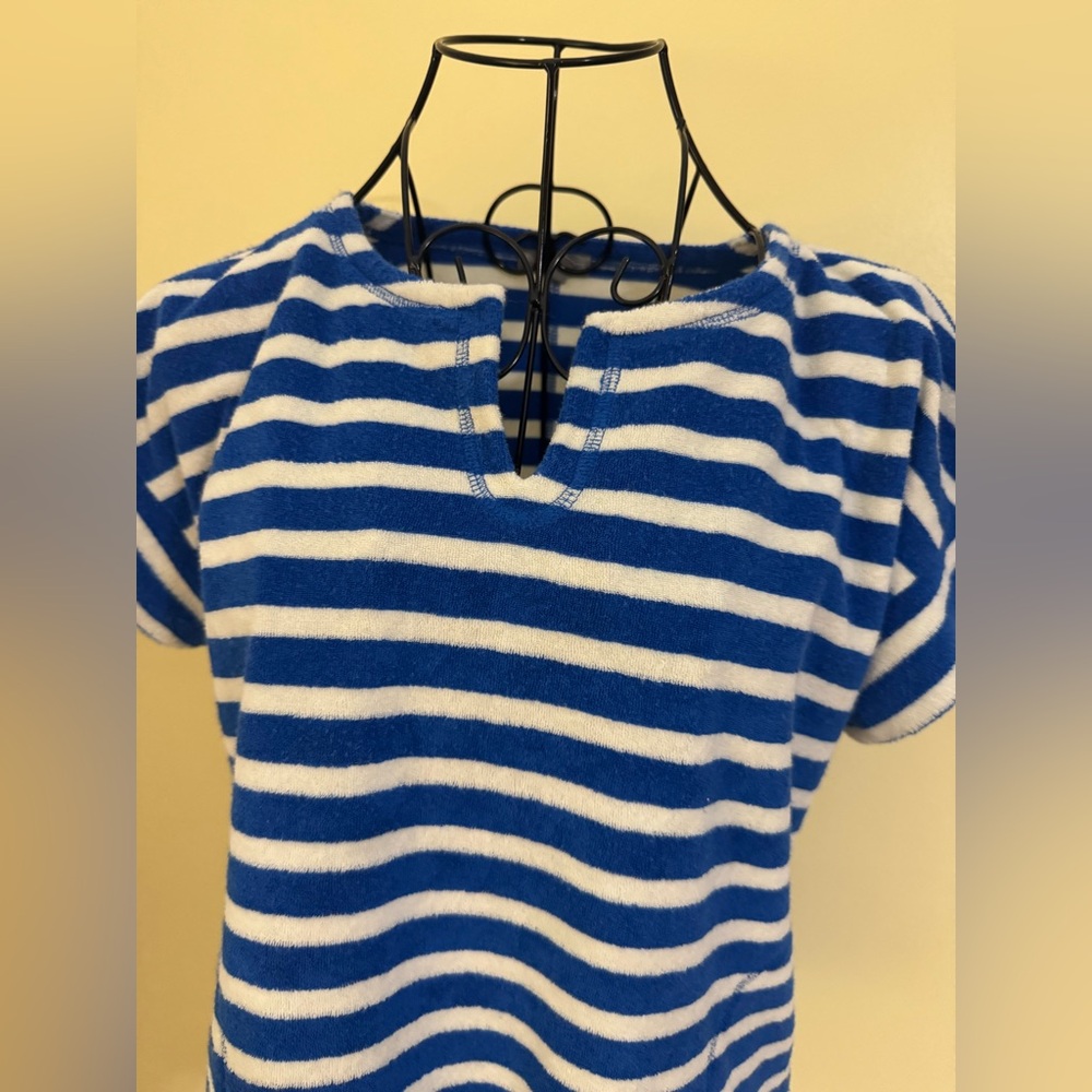 T by Talbots Split Neck Terry Cloth Drawstring Waist Striped Top Size SP - Picture 3 of 8